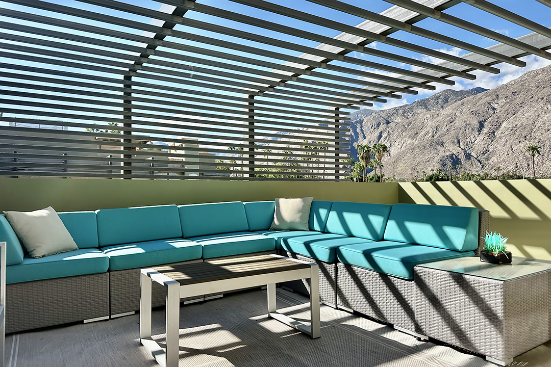 318 Desert Lakes Drive | Spectacular, updated mid-century 2-BD 2-BA condo with panoramic southern views, two outdoor patios, and located in the historic Seven Lakes Country Club, Palm Springs, California. Link here to 3D matterport tour, tour video, floor plans, and photo gallery.