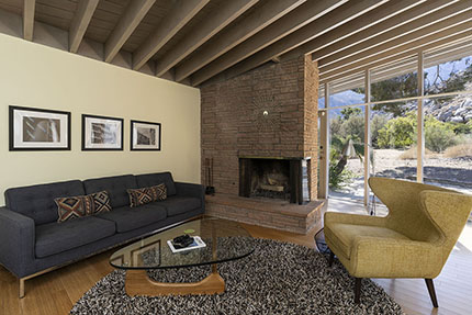 Living and dining area, original Bergren Residence, Hollywood Hills