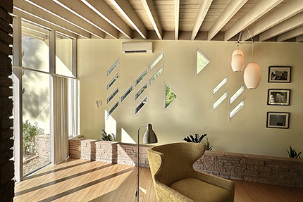 Original 1951 floor plan of the Bergren Residence, drawn by John Lautner