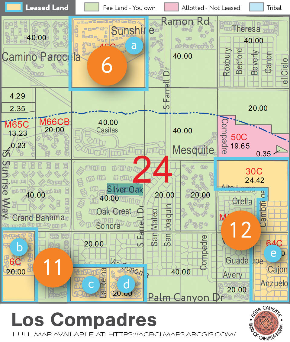 Palm Springs Lease Land boundary map for the Mesquite Country Club neighborhood, Los Compadres Lease Land map, Los Compadres Lease Land Expiration, Palm Springs lease land map, Lease Land expiration calculator