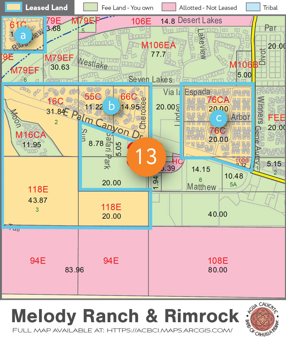 Palm Springs Lease Land boundary map for the Mesquite Country Club neighborhood, Melody Ranch and Rimrock Lease Land map, Melody Ranch and Rimrock Lease Land Expiration, Palm Springs lease land map, Lease Land expiration calculator