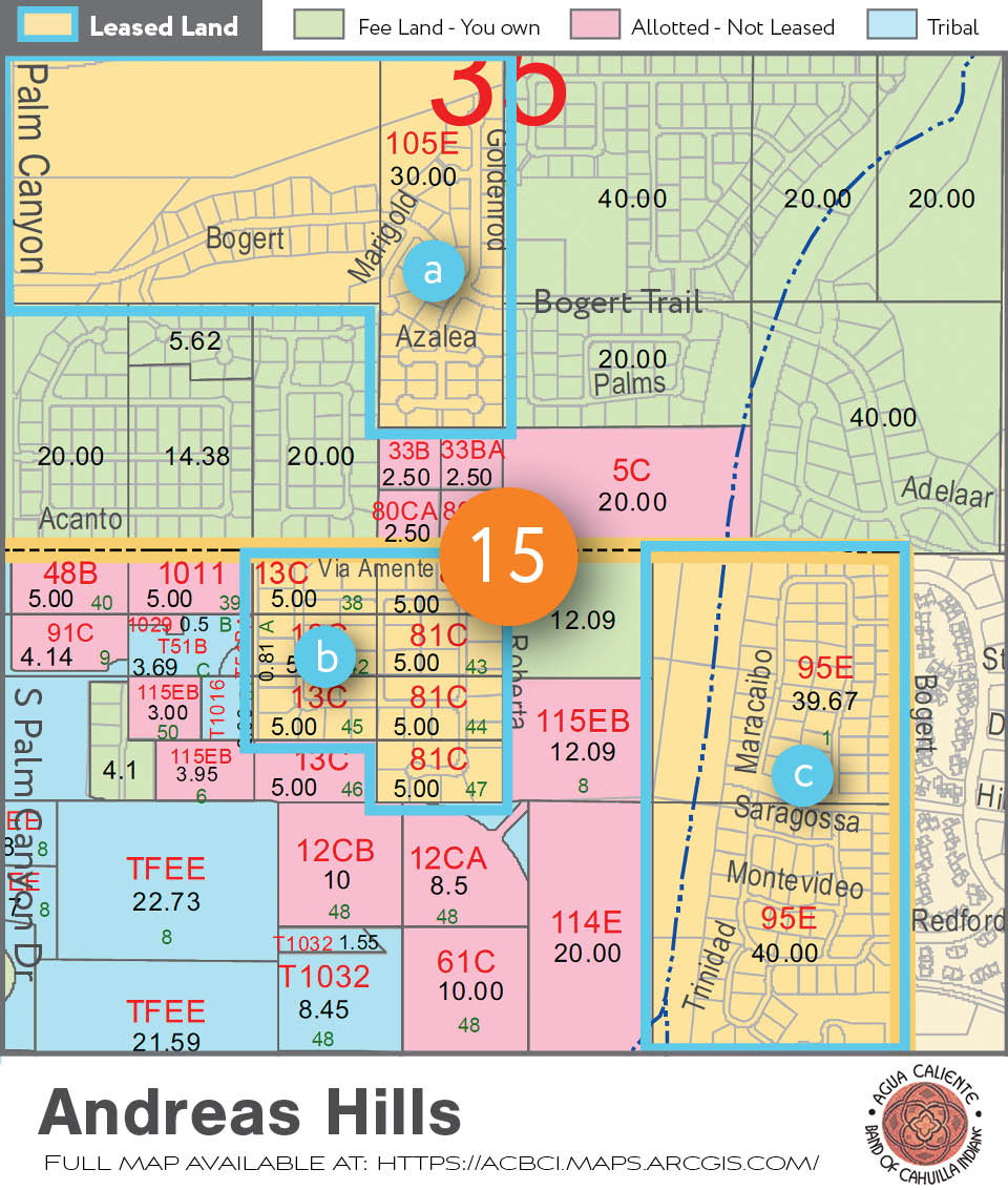 Palm Springs Lease Land boundary map for the Mesquite Country Club neighborhood