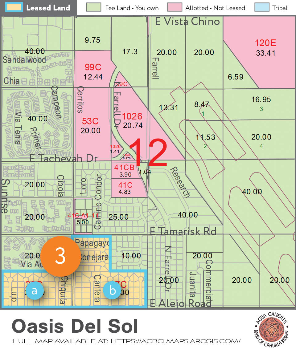 Palm Springs Lease Land boundary map for Oasis Del Sol neighborhood, Oasis Del Sol Lease Land map, Oasis Del Sol Lease Land Expiration, Palm Springs lease land map, Lease Land expiration calculator