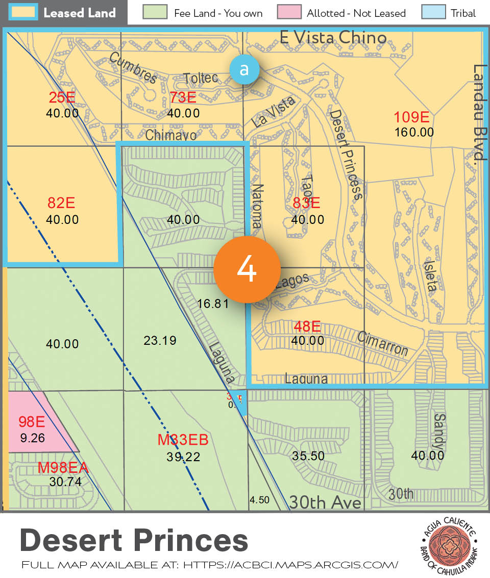 Palm Springs Lease Land boundary map the Desert Princes neighborhood in Cathedral City, Desert Princess Lease Land map, Desert Princess Lease Land Expiration, Palm Springs lease land map, Lease Land expiration calculator
