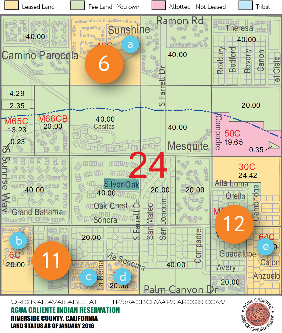 Palm Springs Lease Land boundary map for the Mesquite Country Club neighborhood