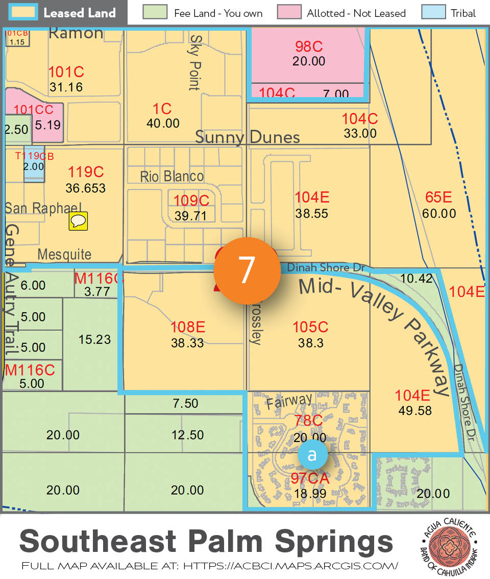 Palm Springs Lease Land boundary map for the Cathedral City land along Dinah Shore, Southeast Palm Springs Lease Land map, Southeast Palm Springs Lease Land Expiration, Palm Springs lease land map, Lease Land expiration calculator